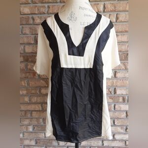 Leyendecker Los Angeles 100% Silk and Leather V-neck Short Sleeve Blouse.